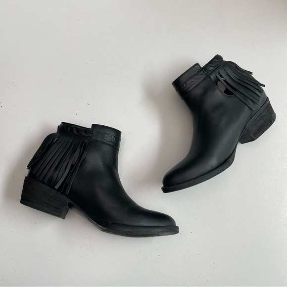 Harley Davidson Boots Amory Heeled Leather Ankle Fringe Buckle Braided Black - Picture 6 of 16